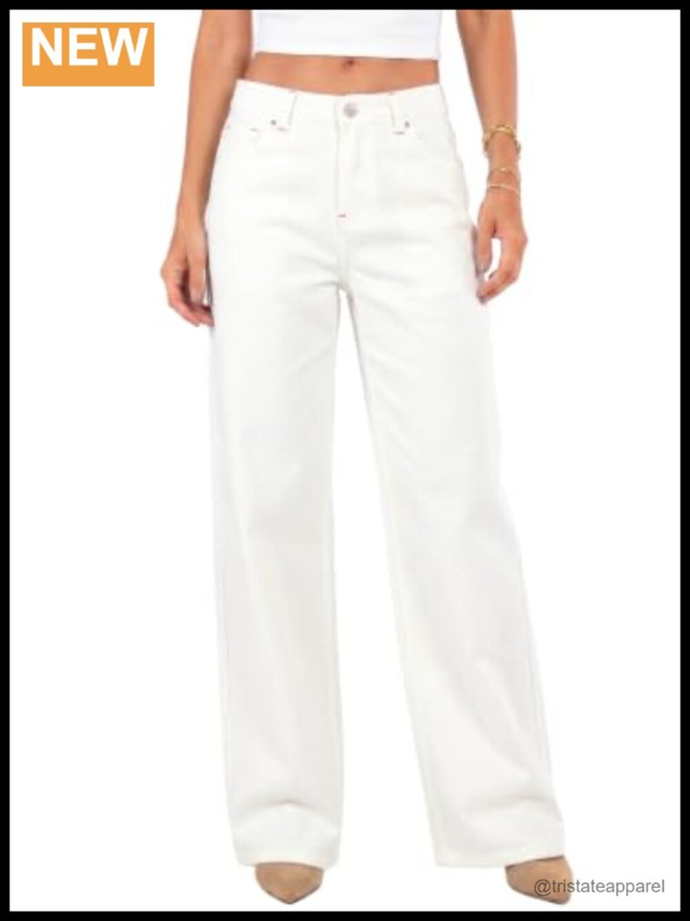 High Waist Wide Leg Straight Stretch Jeans Pockets Rivet Retro Denim